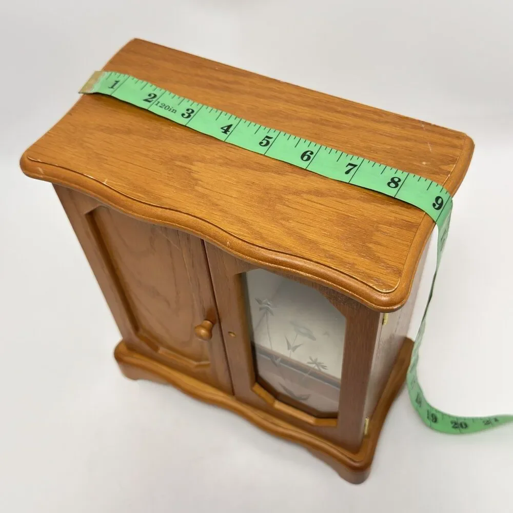 Vintage Wooden Jewelry Box Armoire Wood Tabletop Jewelry Organizer With Mirror